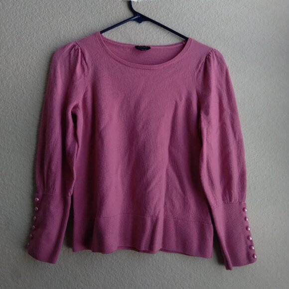 Talbots 100% Pure Merino Wool Pink Sweater with Pearl Button Cuffs - Picture 1 of 5